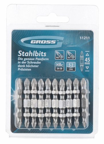 GROSS PH2-PH1x45mm 10db professional bitkészlet kétvégű