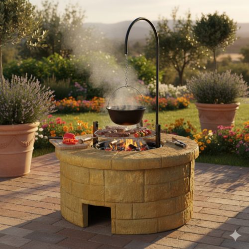 Kör bográcsozó, kerti grill, grillező, szalonnasütő