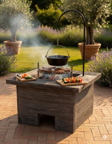 Nomád bográcsozó, kerti grill, grillező, szalonnasütő