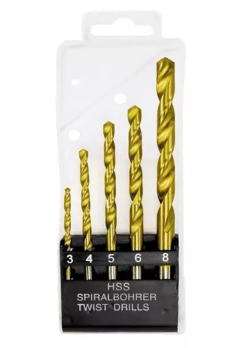MTX 5db-os HSS-Ti fémfúró készlet 3–4–5–6–8 mm kazettában