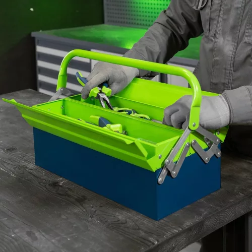 SIBRTEH hagyományos szerszámos láda, 430/200/160 mm, 3 rekesz, fém